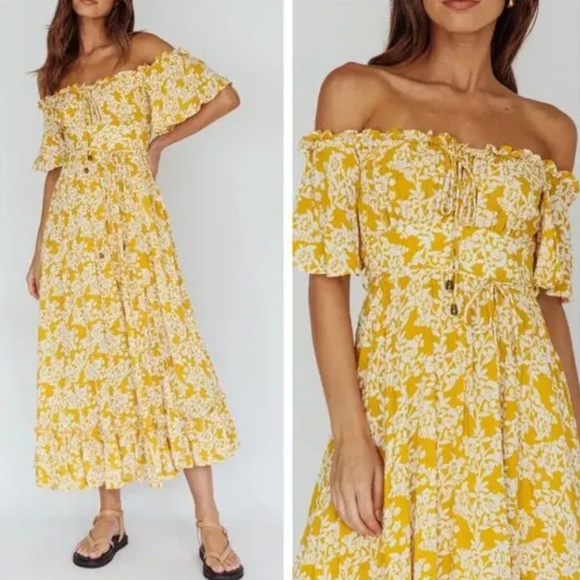 Indikah Floral Print Off Shoulder Layered Midi Dress - Picture 1 of 12